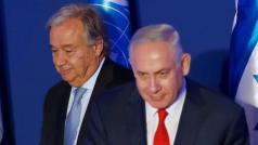 Generální tajemník OSN Antonio Guterrés (vlevo) a izraelský premiér Benjamin Netanjahu
