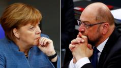 Německá kancléřka Angela Merkelová (CDU/CSU) a šéf sociálních demokratů Martin Schulz (SPD)
