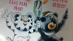 Propagandistický leták s olympijskými maskoty ZOH v Pchjongčchangu