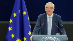 Předseda Evropské komise Jean-Claude Juncker při projevu v Evropském parlamentu ve Štrasburku.