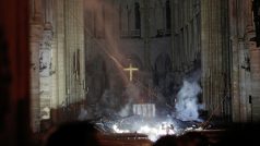 Útroby katedrály po uhašení hlavního požáru.