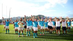 Ragbisté Uruguaye oslavují historické vítězství nad Fidži