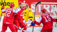 Dánští hokejisté se radují nad výhrou nad Švédskem