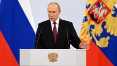 Ruský prezident Vladimir Putin během projevu k připojení čtveřice regionů Ukrajiny