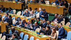 Valné shromáždění OSN při hlasování o humanitárním příměří v Gaze