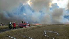 Požár pole u Bystřice na Benešovsku, na místě zasahovaly desítky profesionálních hasičů (ilustrační foto)