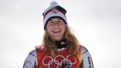 Ester Ledecká po nečekaném vítězství v superobřím slalomu.