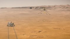 Animace toho, jak by se Ingenuity měla nad povrchem Marsu pohybovat