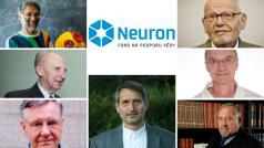 Ceny Neuron převzalo sedm vědců: Zleva fyzik Martin Roček, lékař Otto Hrodek, biolog Josef Svoboda, matematik Vladimír Šverák, chemik Emil Paleček, odborník na informatiku a matematik Pavel Pudlák, historik František Šmahel