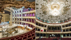 Rekonstrukce Státní opery v Praze: vlevo foto z června 2019, vpravo foto z prosince 2019