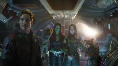 Zleva: Chris Pratt, Zoe Saldana, Pom Klementieffová a Dave Batista ve filmu Avengers: Infinity War