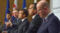 Robert Fico, Emmanuel Macron, Christian Kern a Bohuslav Sobotka na setkání v rakouském Salcburku