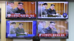 Severokorejský lídr Kim Čong-un během vysílání státní televize