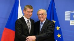 Andrej Babiš a Jean Claude Juncker po schůzce v Bruselu