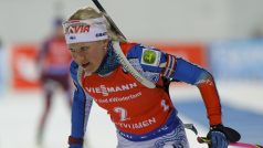 Kaisa Mäkäräinenová při závodu v ruské Ťumeni