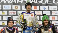 Emil Sajfutdinov, Chris Holder a Martin Vaculík na stupních vítězů jubilejního 50. Memoriálu Luboše Tomíčka