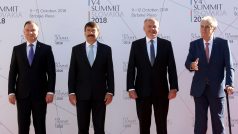 Prezidenti Polska Andrzej Duda, Maďarska János Áder, Slovenska Andrej Kiska a České republiky Miloš Zeman (zleva) se sešli  na Štrbském Plese