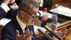 Premiér Andrej Babiš při projevu před poslanci