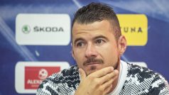 Obránce Mladé Boleslavi Daniel Pudil na tiskové konferenci