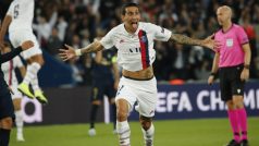 Hráč Paris St. Germain Ángel Di María se raduje ze svého druhého gólu do sítě Realu Madrid během zápasu Ligy mistrů
