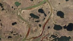 Satelitní snímek od Evropské kosmické agentury znečištěné oblasti u Norilsku