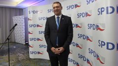 Radim Fiala (SPD) ve volebním štábu