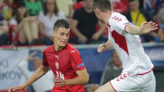 Patrik Schick v souboji s Dánskem