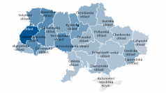 Volební zisk Petra Porošenka v jednotlivých regionech v prvním kole ukrajinských prezidentských voleb 2019