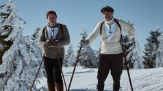 Kryštof Hádek a Jaroslav Plesl (Ořovský) při natáčení filmu Poslední závod