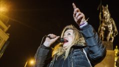 Jana Peterková na demonstraci proti protikoronavirovým opatřením 1. ledna 2021