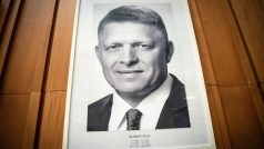 Portrét slovenského premiéra Roberta Fica na zdi Úřadu vlády Slovenské republiky v Bratislavě
