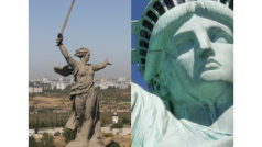 Americká a ruská socha