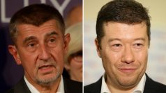 Andrej Babiš z hnutí ANO a Tomio Okamura z SPD