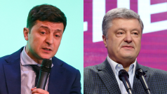 Zleva: vítěz prvního kola ukrajinských prezidentských voleb Volodymyr Zelenskyj a druhý postupující a současný prezident Petro Porošenko