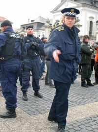 Slovenští policisté na demonstraci