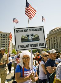 Demonstrace ve Washingtonu - protiaobamovská aktivistka