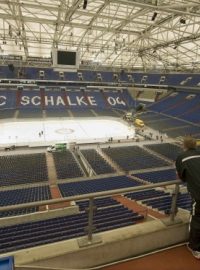 Fotbalový stadion Schalke04 v Gelsenkirchenu už je připravený na úvodní zápas hokejového MS