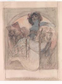 Alfons Mucha: Sedící žena - studie k plakátu, 1897