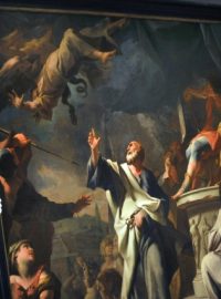 Vzácný restaurovaný obraz Sv. Petr při souboji se Šimonem Mágem malíře Paula Trogera