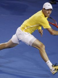 Tomáš Berdych při neúspěšném čtvrtfinále Australian Open proti Novaku Djokovićovi