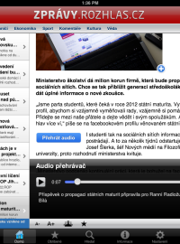 Aplikace Zprávy.rozhlas.cz pro iPad