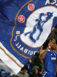 Didier Drogba of Chelsea celebrates scoring against Barcelona  during their Champions League semi-final first leg soccer match at Stamford Bridge  in London