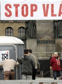 Příprava na demonstraci na Václavském náměstí