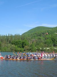 Závody dračích lodí na Labi v Ústí nad Labem - Vaňově