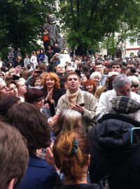 Aktivisté v opozičním táboře v centru Moskvy