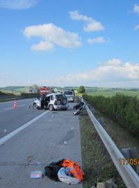Místo dnešní ranní nehody na D1 u Tučap na Vyškovsku