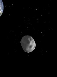 Průlet asteroidu 2012 DA14 - ilustrační počítačový model