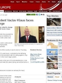 Článek o žalobě na Klause pro velezradu na zpravodajském portálu BBC