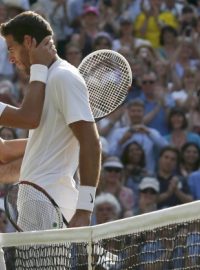 Argentinec Del Potro (vpravo) gratuluje Novaku Djokovićovi k vítězství