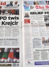 Uprchlý Čech Radovan Krejčíř ovládl titulní stránky velké části jihoafrických deníků